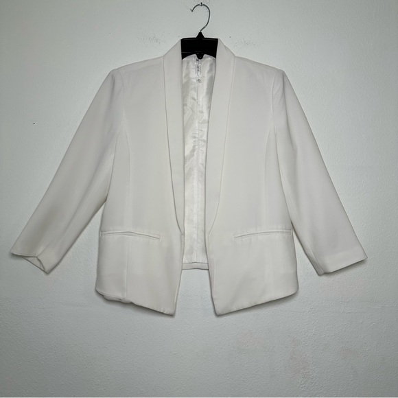 Mural Curve Open Front Shawl Collar Elegant Ivory Blazer - Picture 2 of 12